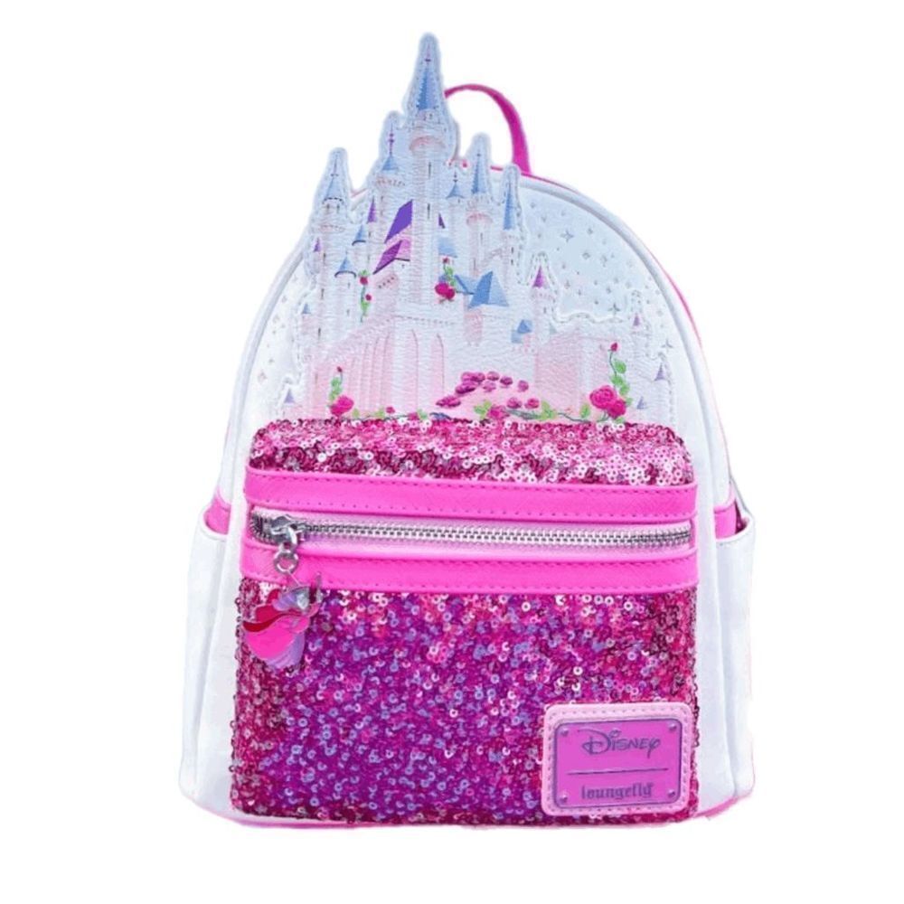 Loungefly Disney Sleeping Beauty Aurora Castle Pink Sequin Mini Backpack